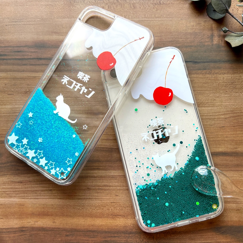 ねこねこメロンソーダのグリッターケース 猫 iphone15 iphone17 air iphone14 iPhone16e 喫茶店 クリームソーダ
