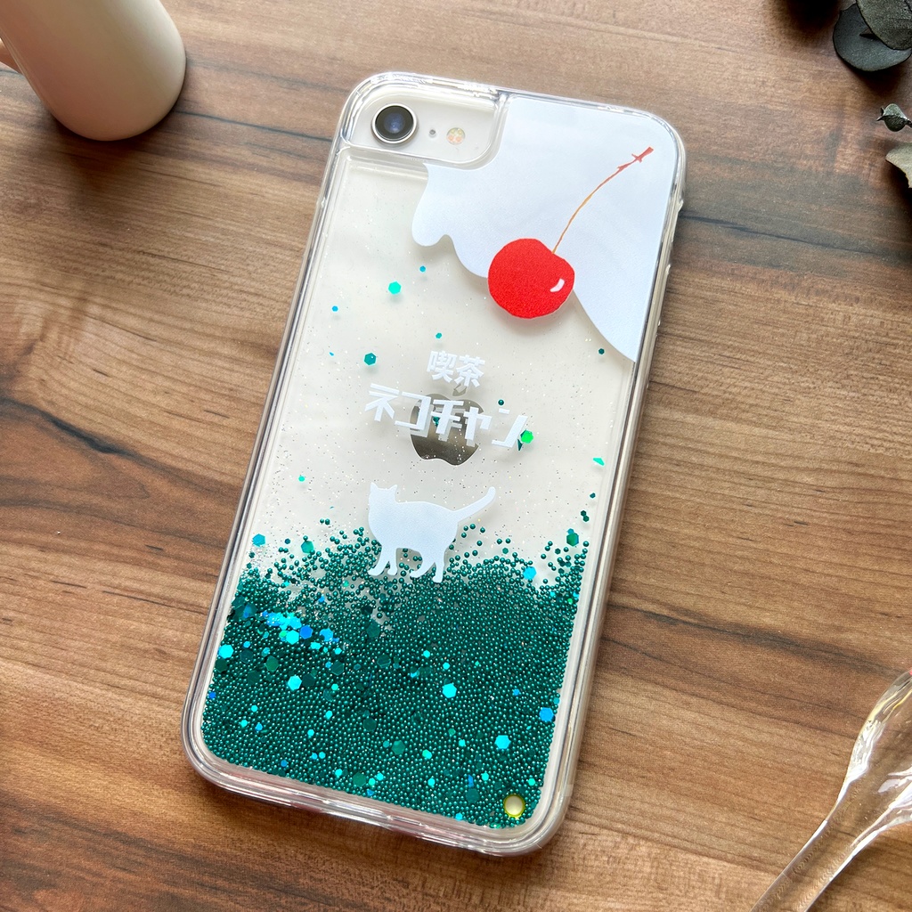 ねこねこメロンソーダのグリッターケース 猫 iphone15 iphone17 air iphone14 iPhone16e 喫茶店 クリームソーダ