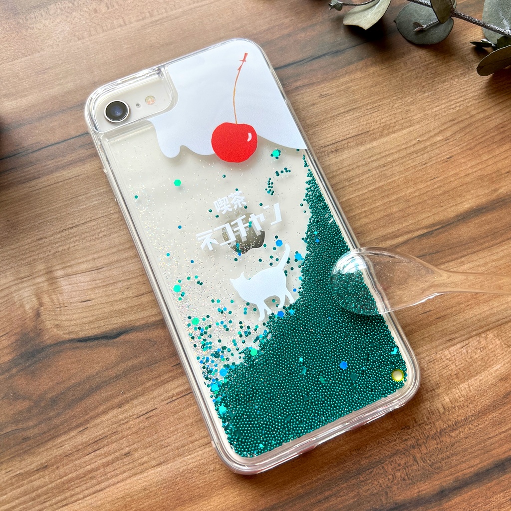 ねこねこメロンソーダのグリッターケース 猫 iphone15 iphone17 air iphone14 iPhone16e 喫茶店 クリームソーダ