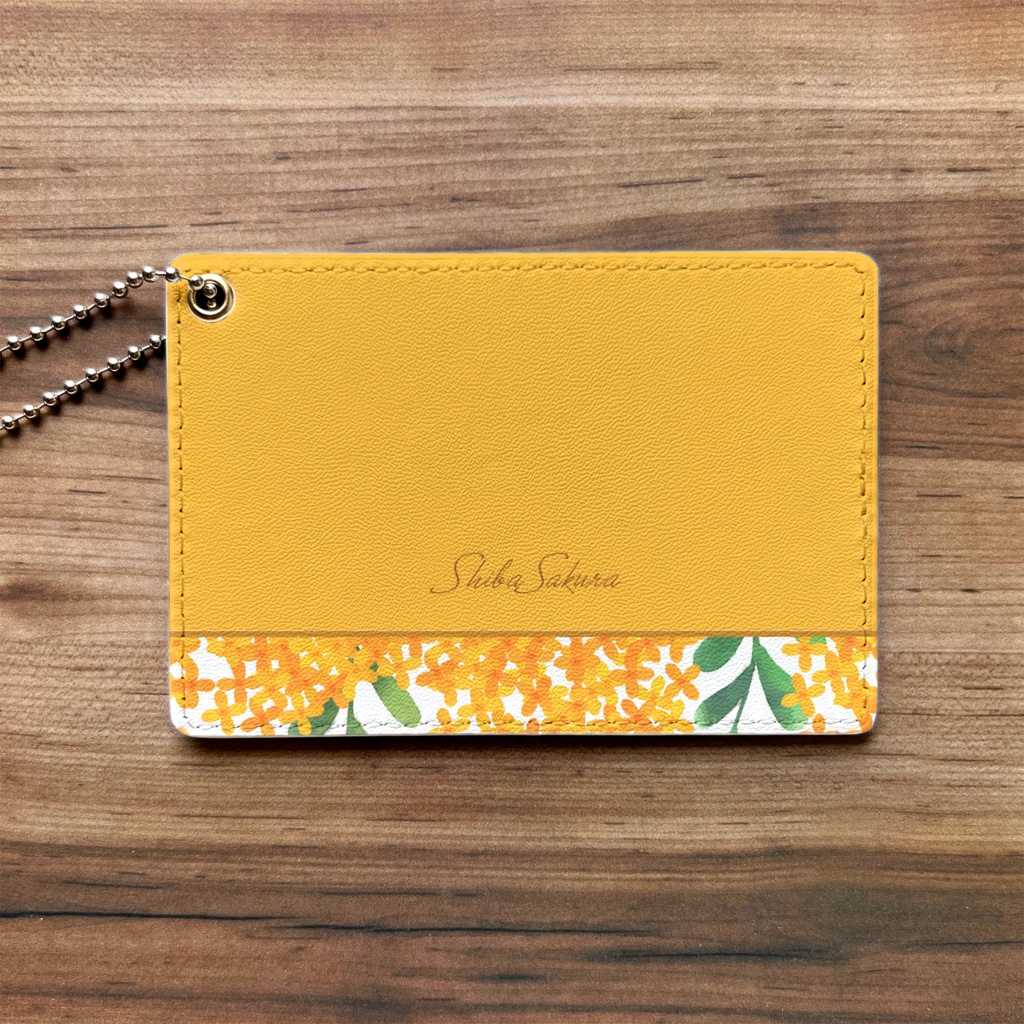 キンモクセイのパスケース(薄橙)金木犀 花 定期入れ カードケース