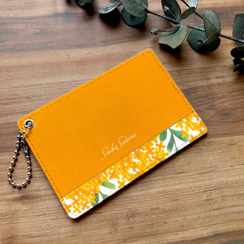 キンモクセイのパスケース（濃橙）金木犀 花 定期入れ カードケース