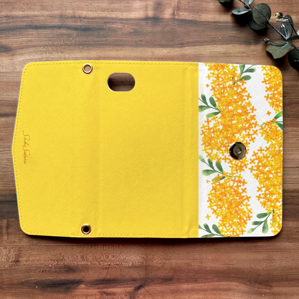 キンモクセイの三つ折り手帳型スマホケース(黄金色) 全機種対応 スマホケース iphone Android 金木犀 iphone13 iphone15 iPhone16e