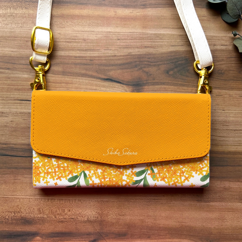 キンモクセイの三つ折り手帳型スマホケース(濃橙) 全機種対応 スマホケース iphone Android 金木犀 iphone16 iphone15 iPhone16e