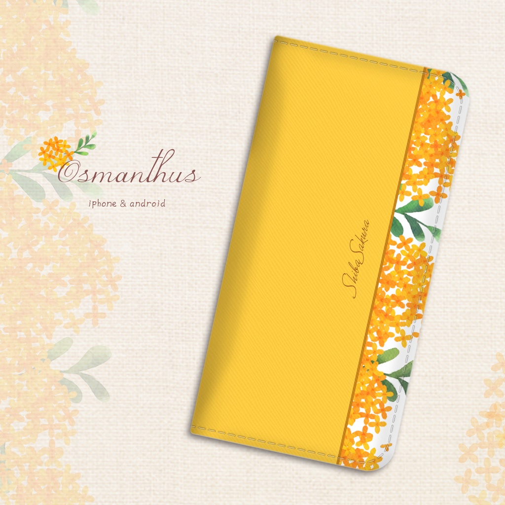 キンモクセイの手帳型スマホケース（黄金色） 金木犀 花 スマホケース iphone13 iphone14 全機種対応 - shibasakura -  BOOTH
