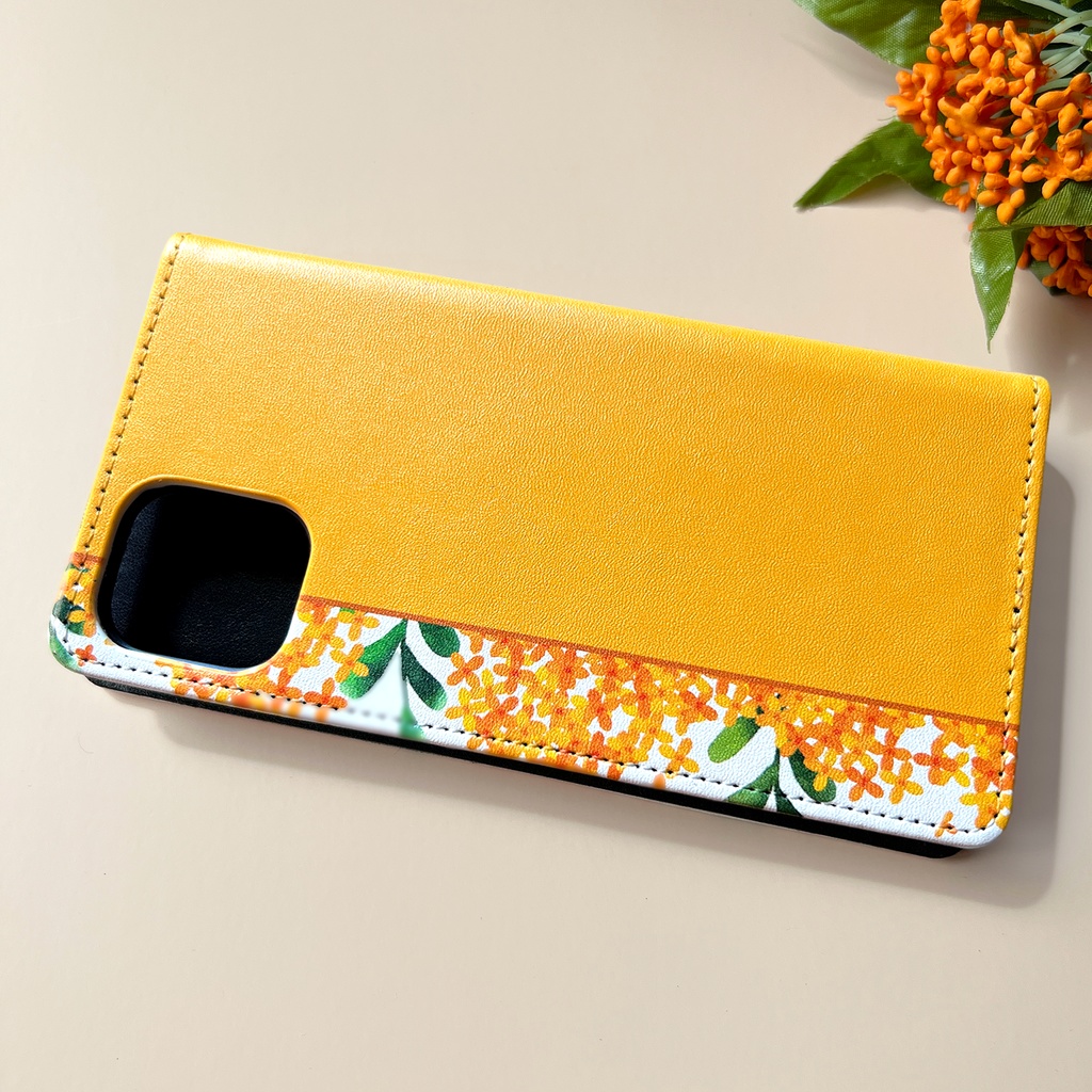 キンモクセイの手帳型スマホケース(薄橙) 金木犀 花 スマホケース iPhone17 Air iphone15 iphone16e 全機種対応