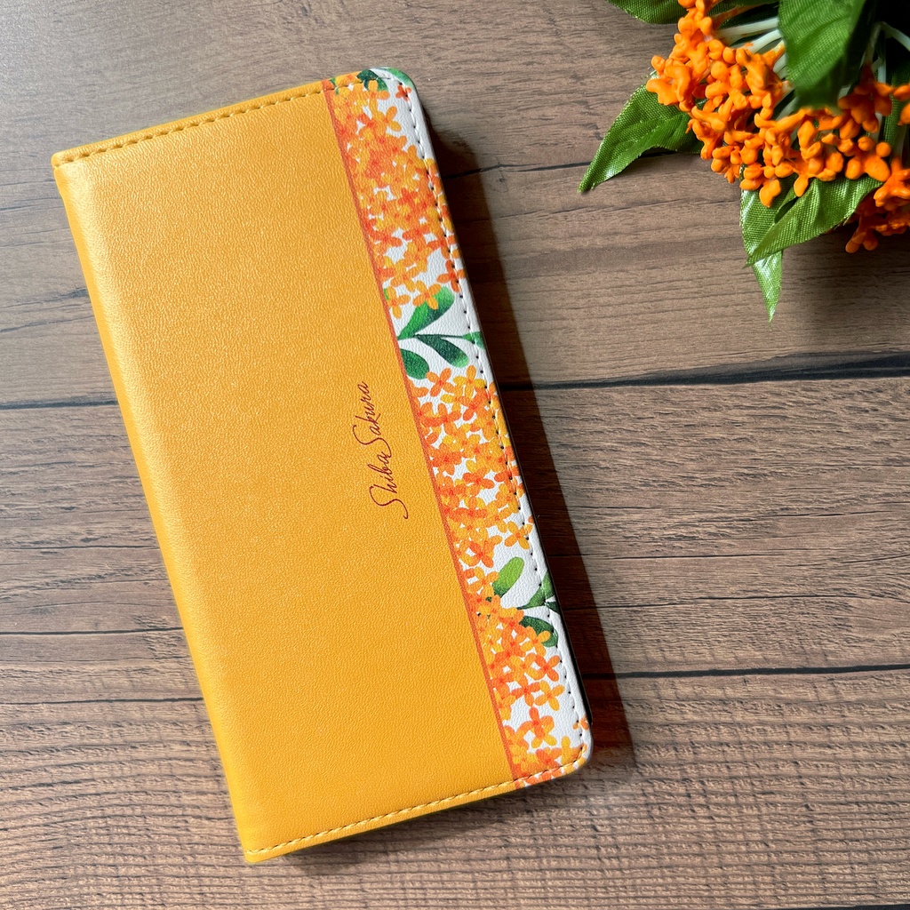 キンモクセイの手帳型スマホケース（薄橙） 金木犀 花 スマホケース iPhone17 Air iphone15 iphone16e 全機種対応