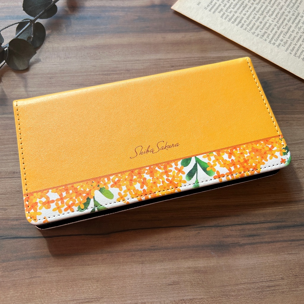 キンモクセイの手帳型スマホケース(薄橙) 金木犀 花 スマホケース iPhone17 Air iphone15 iphone16e 全機種対応