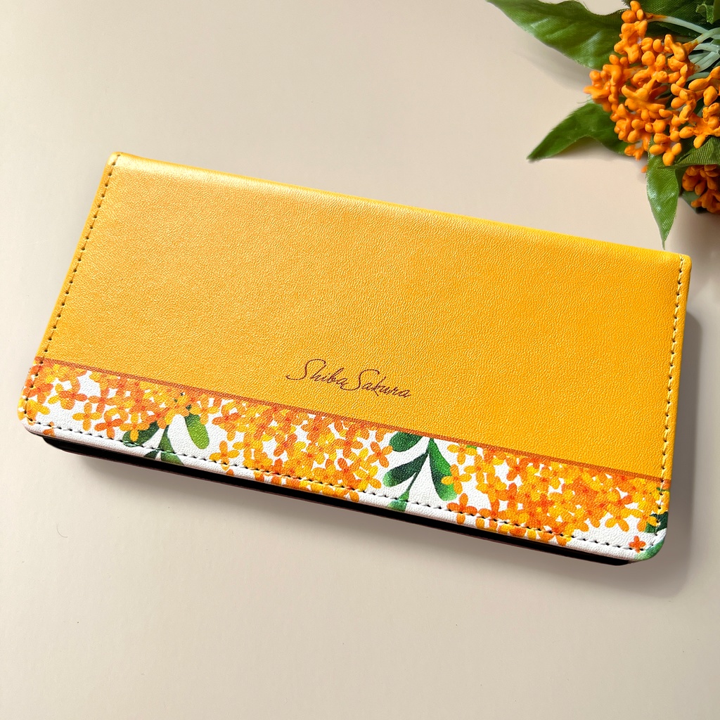 キンモクセイの手帳型スマホケース(薄橙) 金木犀 花 スマホケース iPhone17 Air iphone15 iphone16e 全機種対応