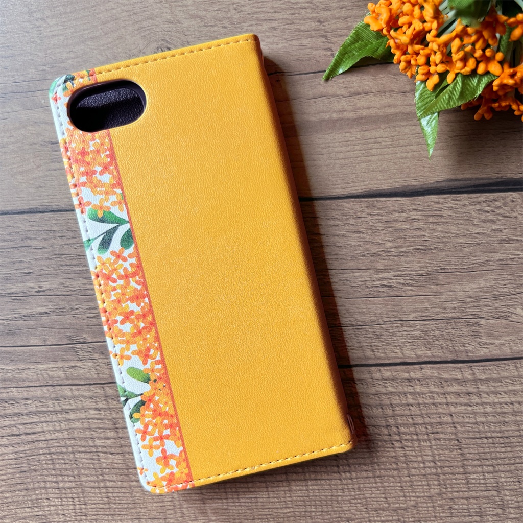 キンモクセイの手帳型スマホケース(薄橙) 金木犀 花 スマホケース iPhone17 Air iphone15 iphone16e 全機種対応