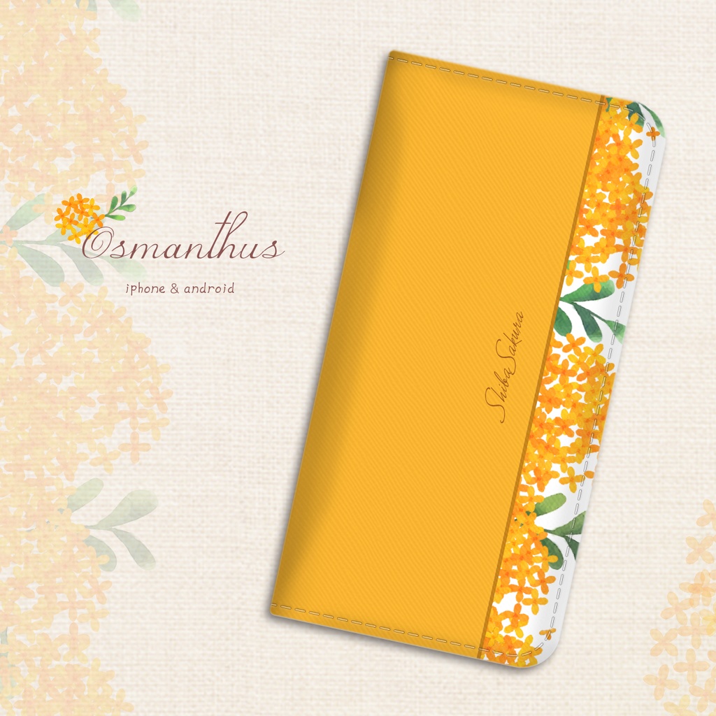 キンモクセイの手帳型スマホケース（薄橙） 金木犀 花 スマホケース iphone15 iphone14 全機種対応