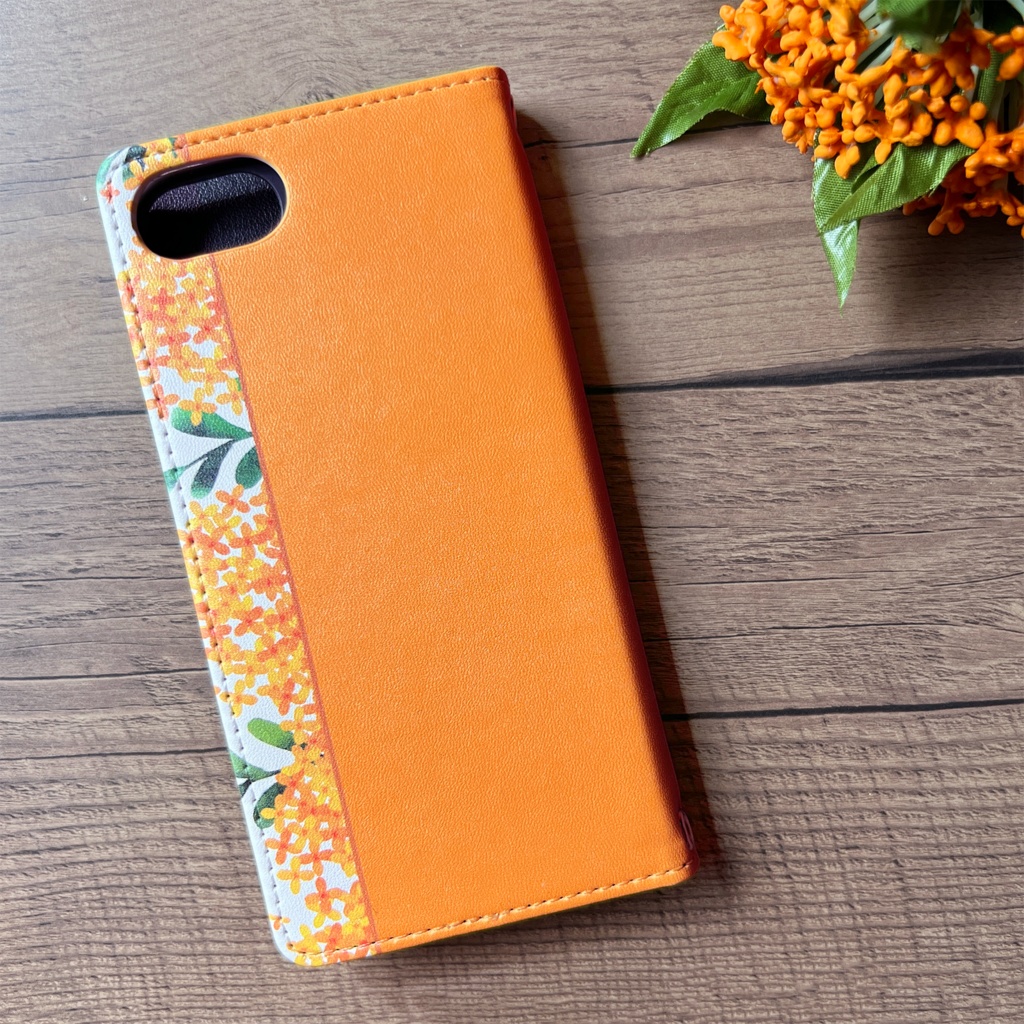 キンモクセイの手帳型スマホケース(濃橙) 金木犀 花 スマホケース iphone15 iphone16e 全機種対応