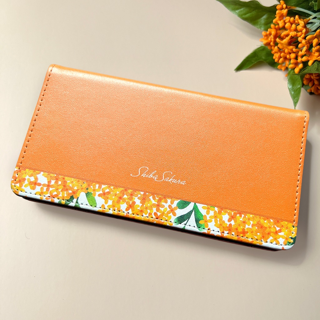 キンモクセイの手帳型スマホケース(濃橙) 金木犀 花 スマホケース iphone15 iphone16e 全機種対応