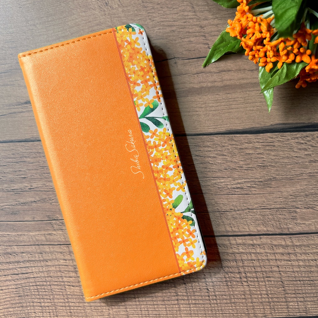 キンモクセイの手帳型スマホケース(濃橙) 金木犀 花 スマホケース iphone15 iphone16e 全機種対応