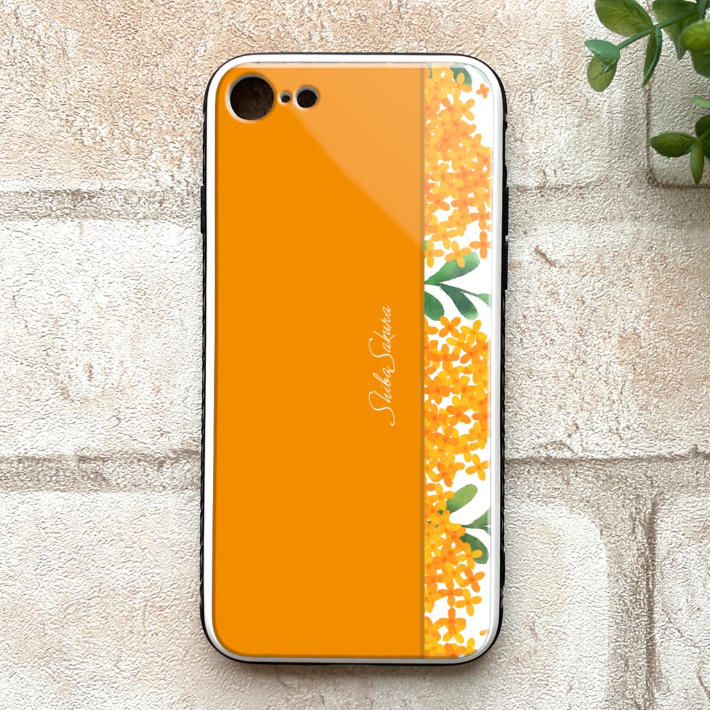 キンモクセイのスマホケース （強化ガラス/濃橙） iphone13 iphone14 金木犀 花 スマホケース iphone15