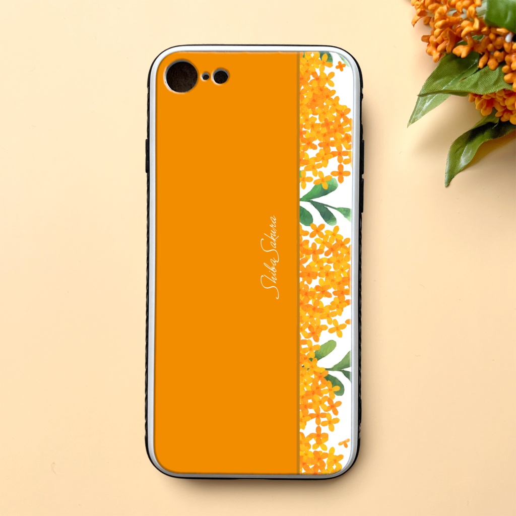 キンモクセイのスマホケース （強化ガラス/濃橙） iphone16e iphone13 金木犀 花 スマホケース iphone15