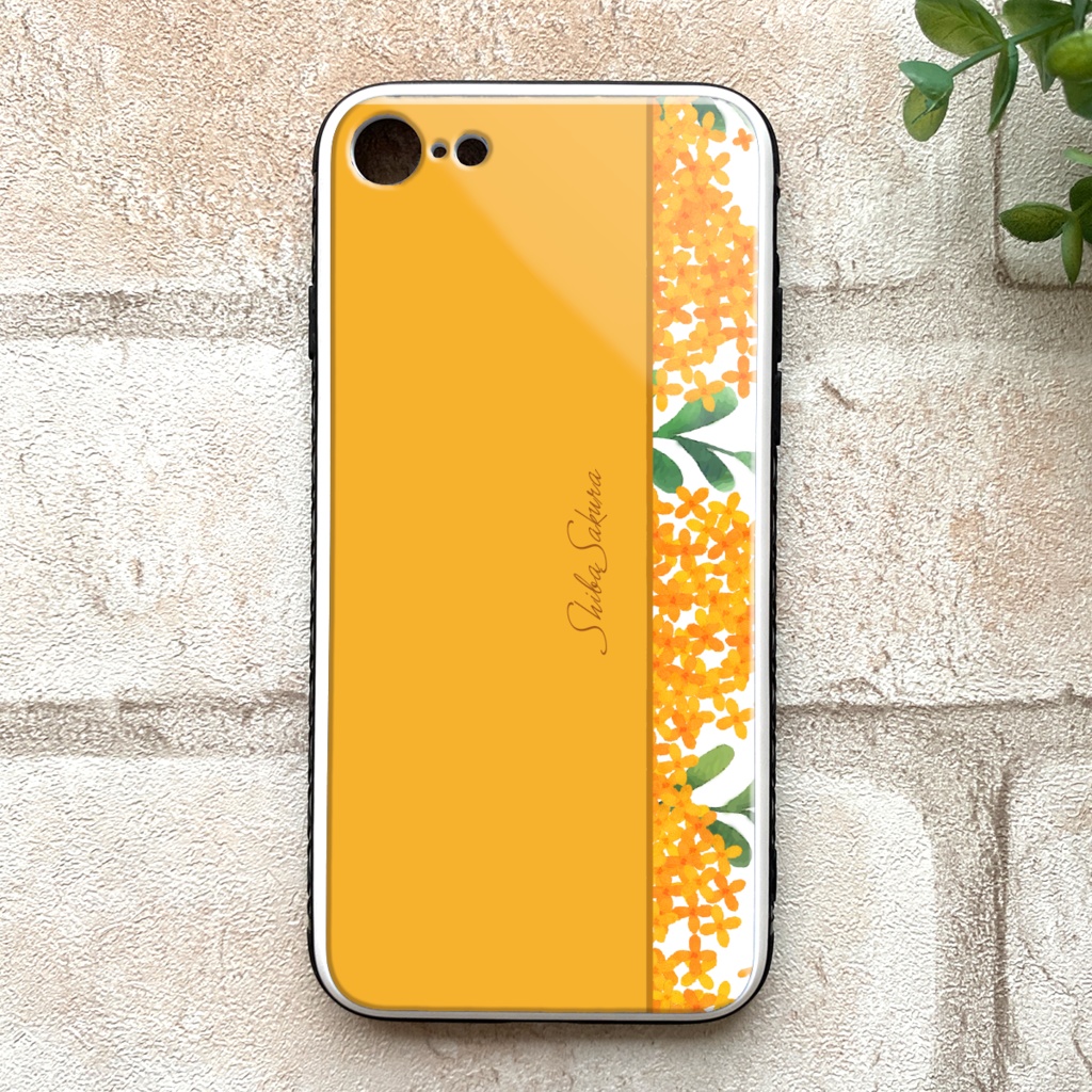 キンモクセイのスマホケース （強化ガラス/薄橙） iphone13 iphone14 金木犀 花 スマホケース iphone15