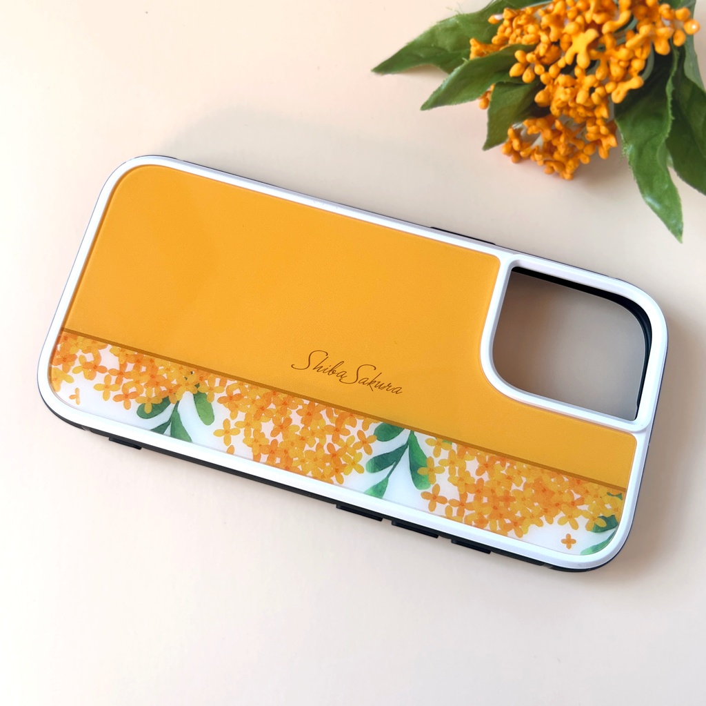 キンモクセイのスマホケース (強化ガラス/薄橙) iPhone17 Air iphone16e iphone14 金木犀 花 スマホケース iphone15