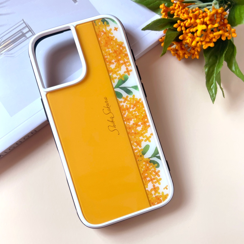 キンモクセイのスマホケース (強化ガラス/薄橙) iPhone17 Air iphone16e iphone14 金木犀 花 スマホケース iphone15