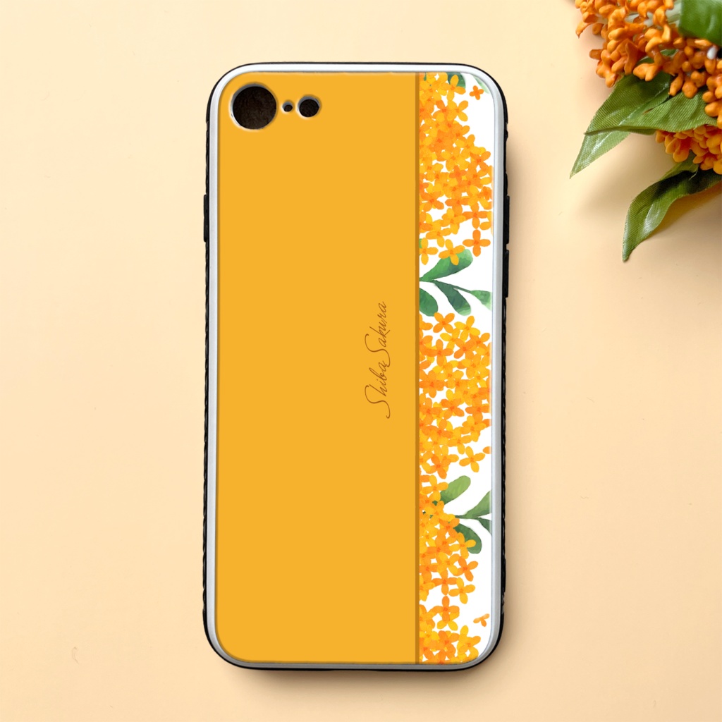 キンモクセイのスマホケース （強化ガラス/薄橙） iphone16e iphone14 金木犀 花 スマホケース iphone15