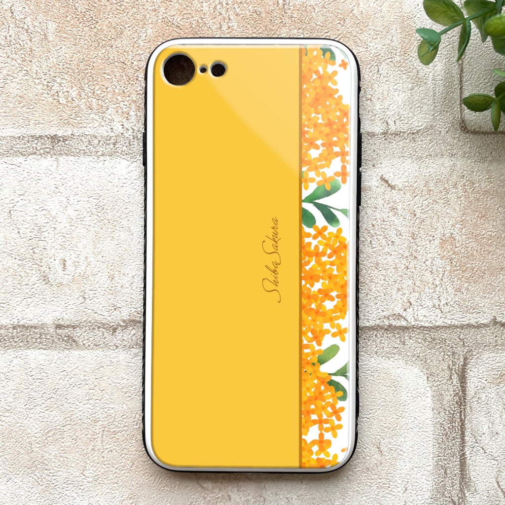 キンモクセイのスマホケース （強化ガラス/黄金色） iphone13 iphone14 金木犀 花 スマホケース iphone15