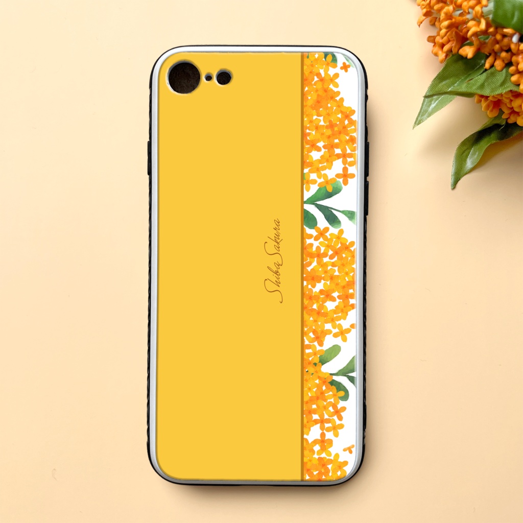 キンモクセイのスマホケース （強化ガラス/黄金色） iphone16e iphone13 金木犀 花 スマホケース iphone15