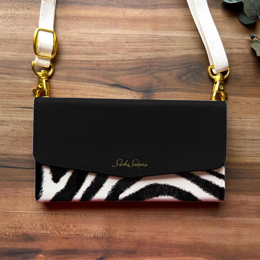 ゼブラ×ブラックの三つ折り手帳型スマホケース 全機種対応 スマホケース iphone Android 猫 iphone16 iphone15 iPhone16e