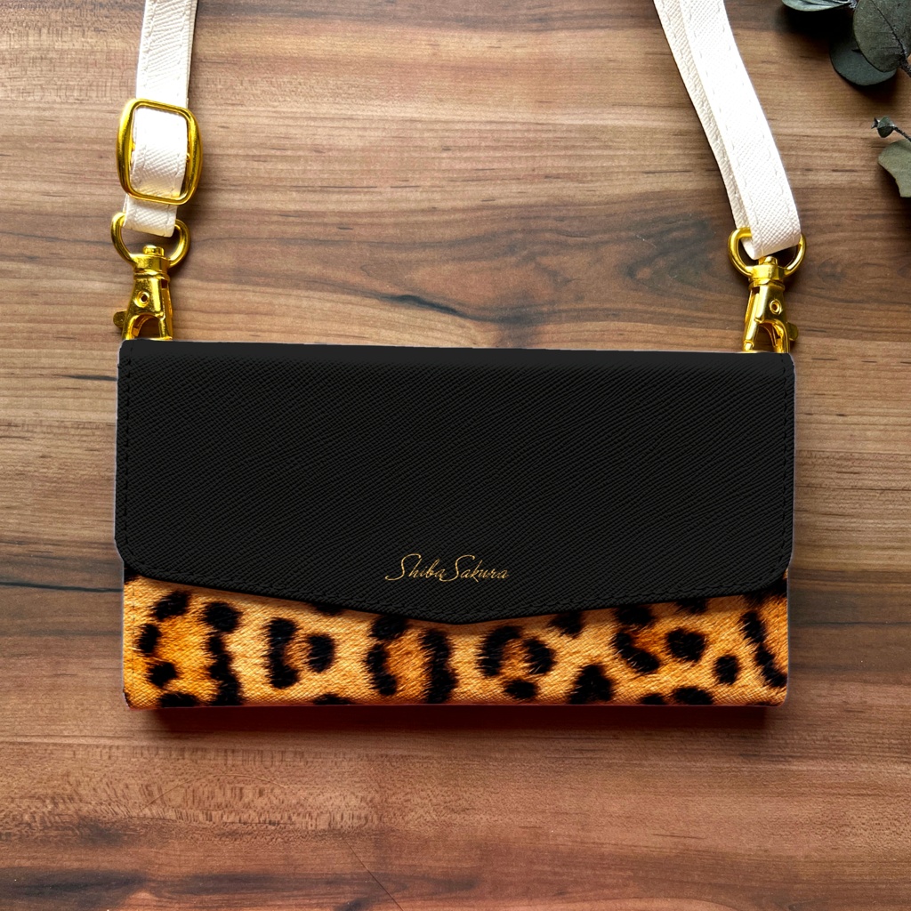 レオパード×ブラックの三つ折り手帳型スマホケース 全機種対応 スマホケース iphone Android 猫 iphone16 iphone15 iPhone16e