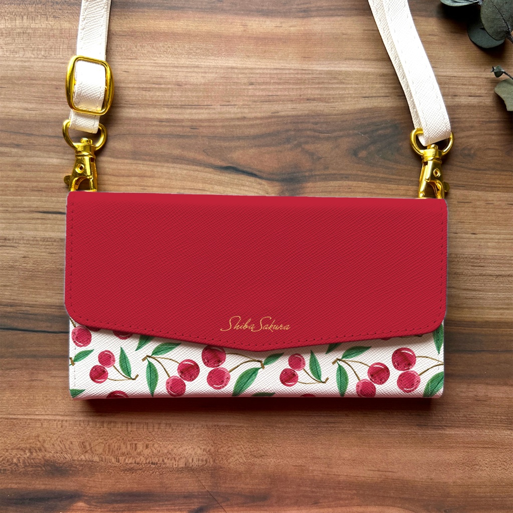 チェリーの三つ折り手帳型スマホケース(レッド) 全機種対応 スマホケース iphone Android さくらんぼ iphone16 iphone15 iPhone16e
