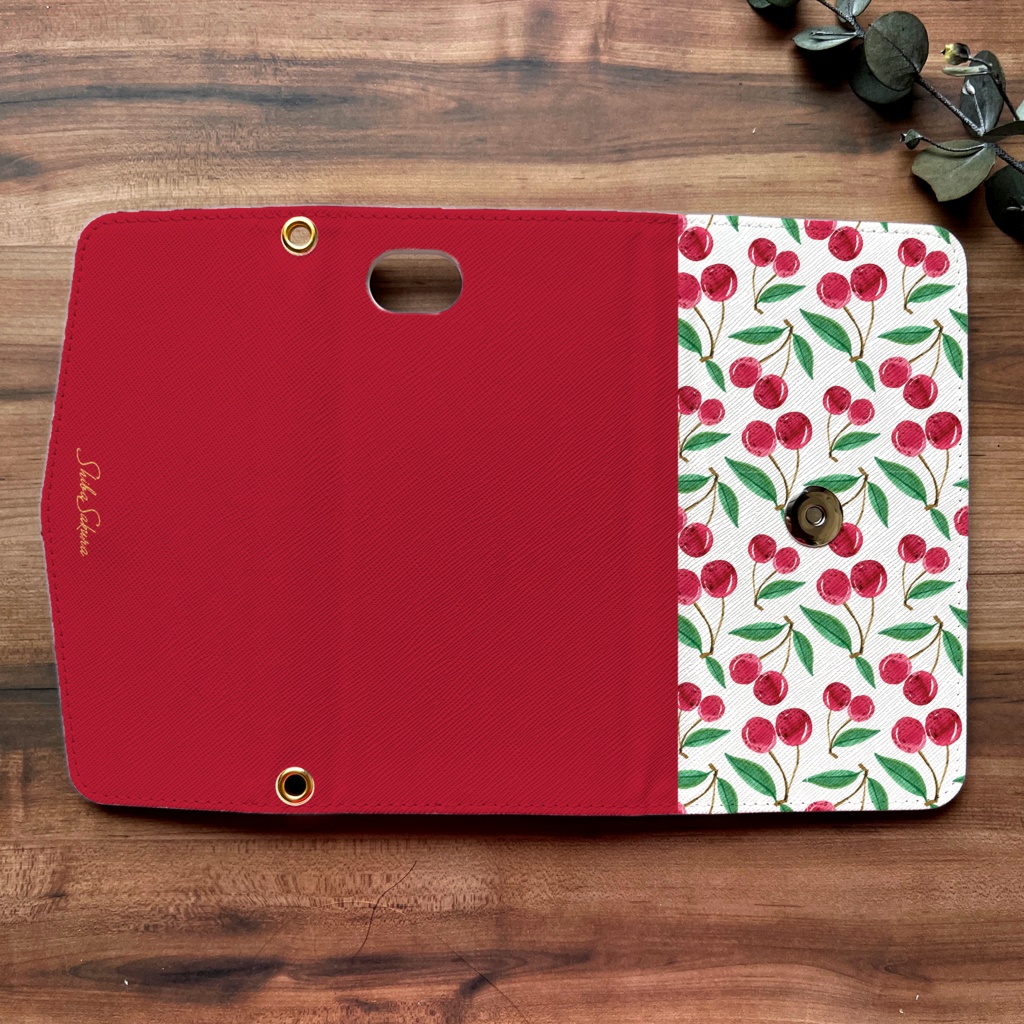 チェリーの三つ折り手帳型スマホケース(レッド) 全機種対応 スマホケース iphone Android さくらんぼ iphone16 iphone15 iPhone16e