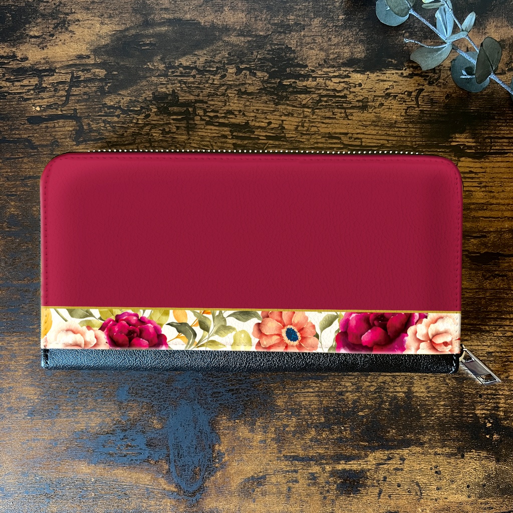 秋バラとコスモスの長財布(ワインレッド) 花 財布 長財布 バラ コスモス