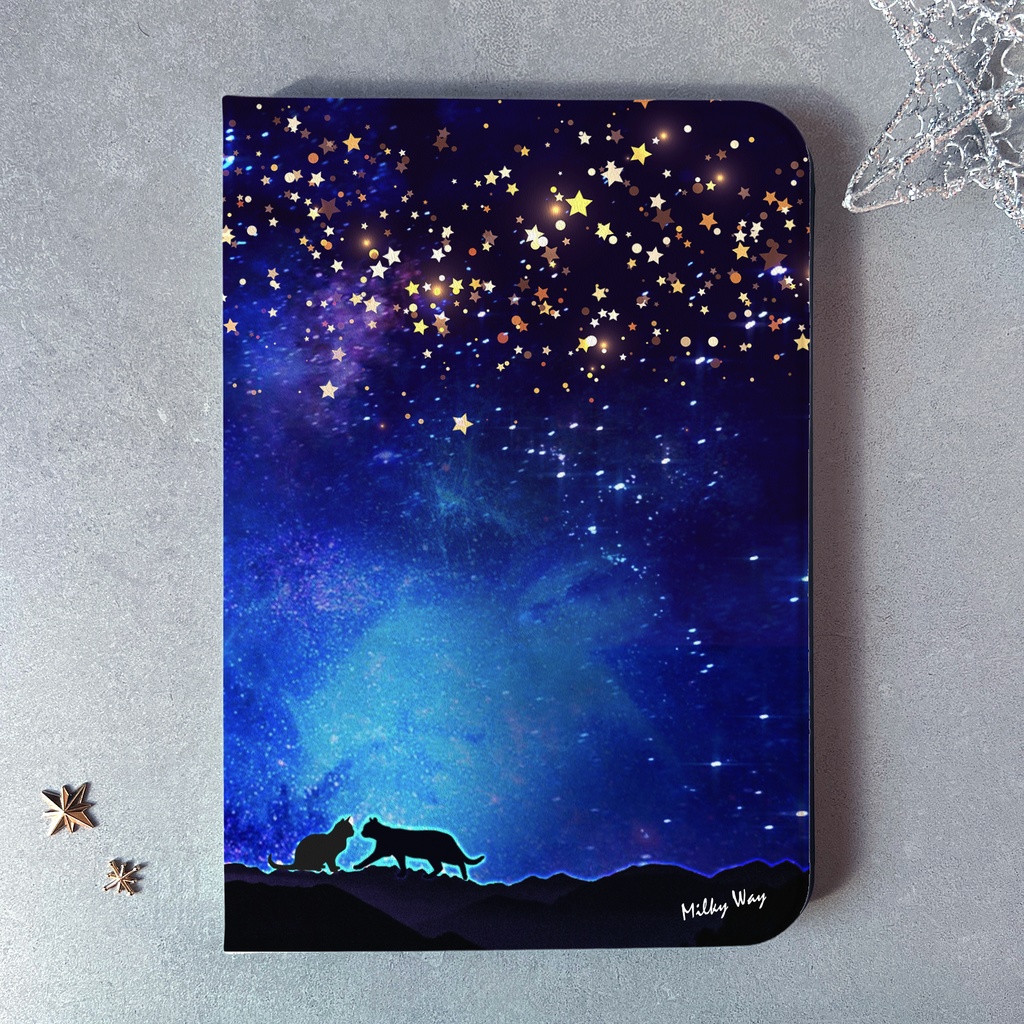 星空デートな猫のiPadケース 猫 黒猫 可愛い 宇宙 メンズ ipadケース タブレットケース