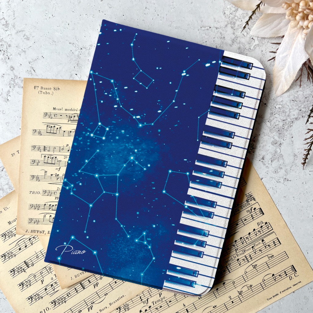 宇宙とピアノのiPadケース ピアノ 銀河 可愛い 宇宙 メンズ ipadケース タブレットケース