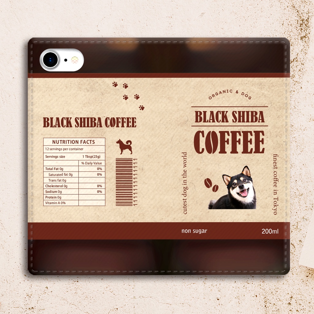黒柴コーヒーの手帳型スマホケース メンズ コーヒー 犬 柴犬 スマホケース iphone14 iphone15 iPhone16e 他