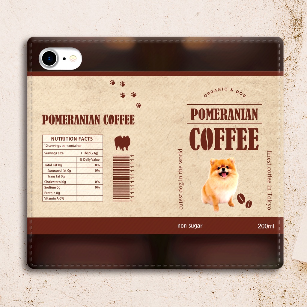 ポメコーヒーの手帳型スマホケース メンズ コーヒー 犬 スマホケース iphone14 iphone15 iPhone16e 他