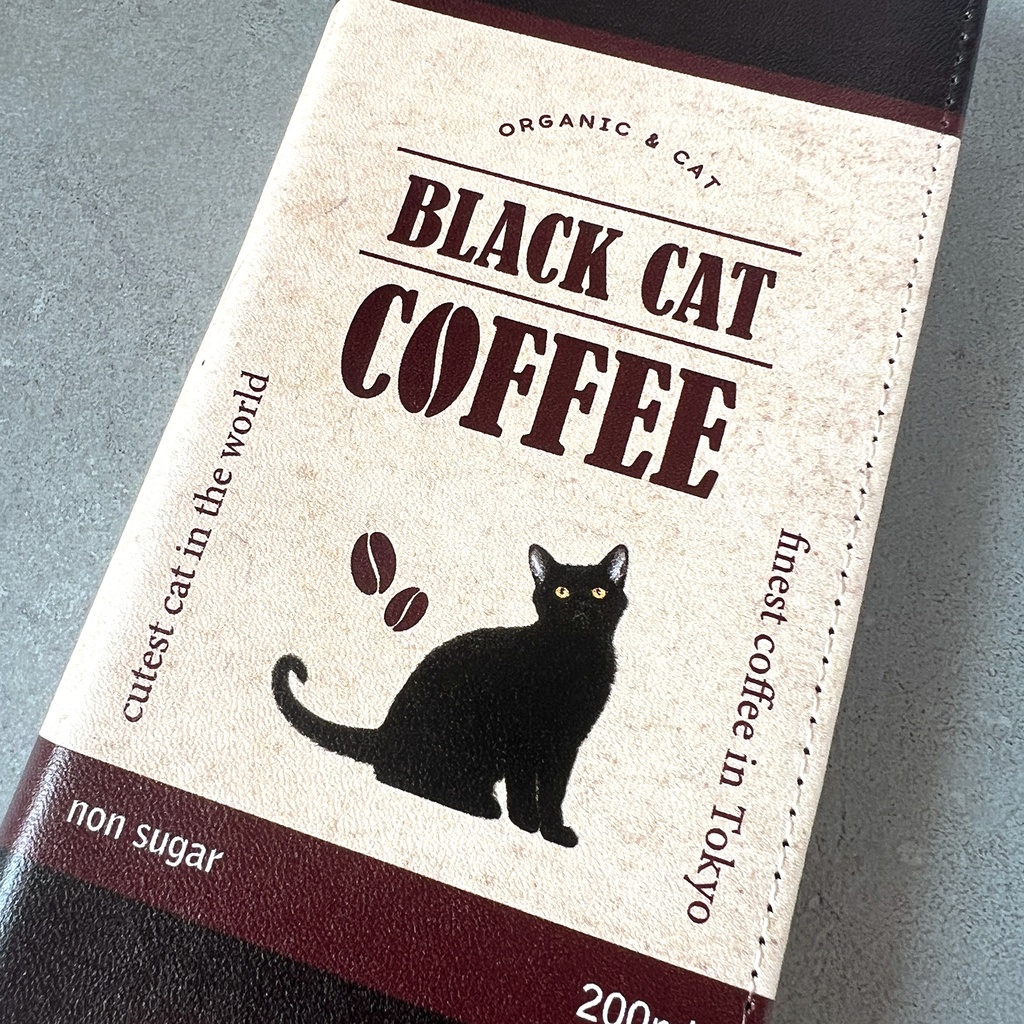 黒猫コーヒーの手帳型スマホケース メンズ コーヒー 猫 黒猫 スマホケース iPhone17e Air iphone14 iphone15 iPhone16e 他