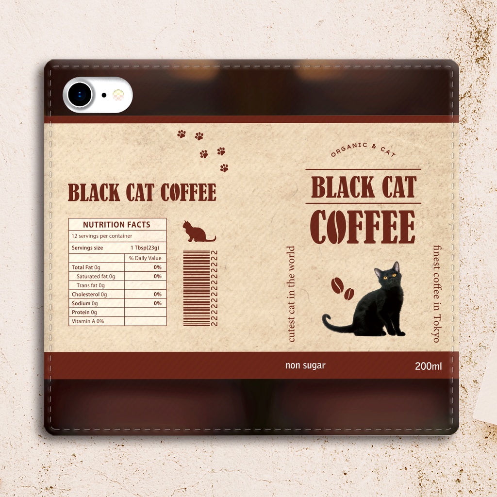 黒猫コーヒーの手帳型スマホケース メンズ コーヒー 猫 黒猫 スマホケース iPhone17 Air iphone14 iphone15 iPhone16e 他