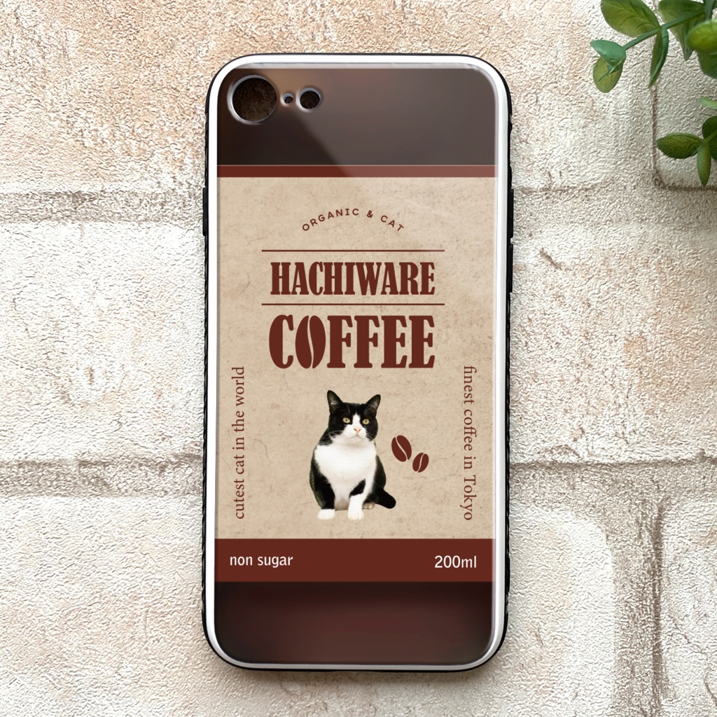 ハチワレコーヒーのスマホケース（強化ガラス） コーヒー 猫 メンズ iphone14 iphone15 SE3 XR 他