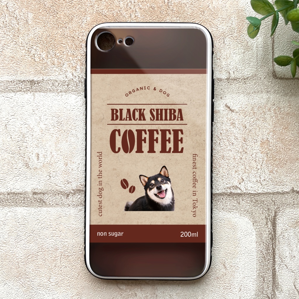 黒柴コーヒーのスマホケース（強化ガラス） コーヒー 犬 柴犬 メンズ iphone14 iphone15 SE3他