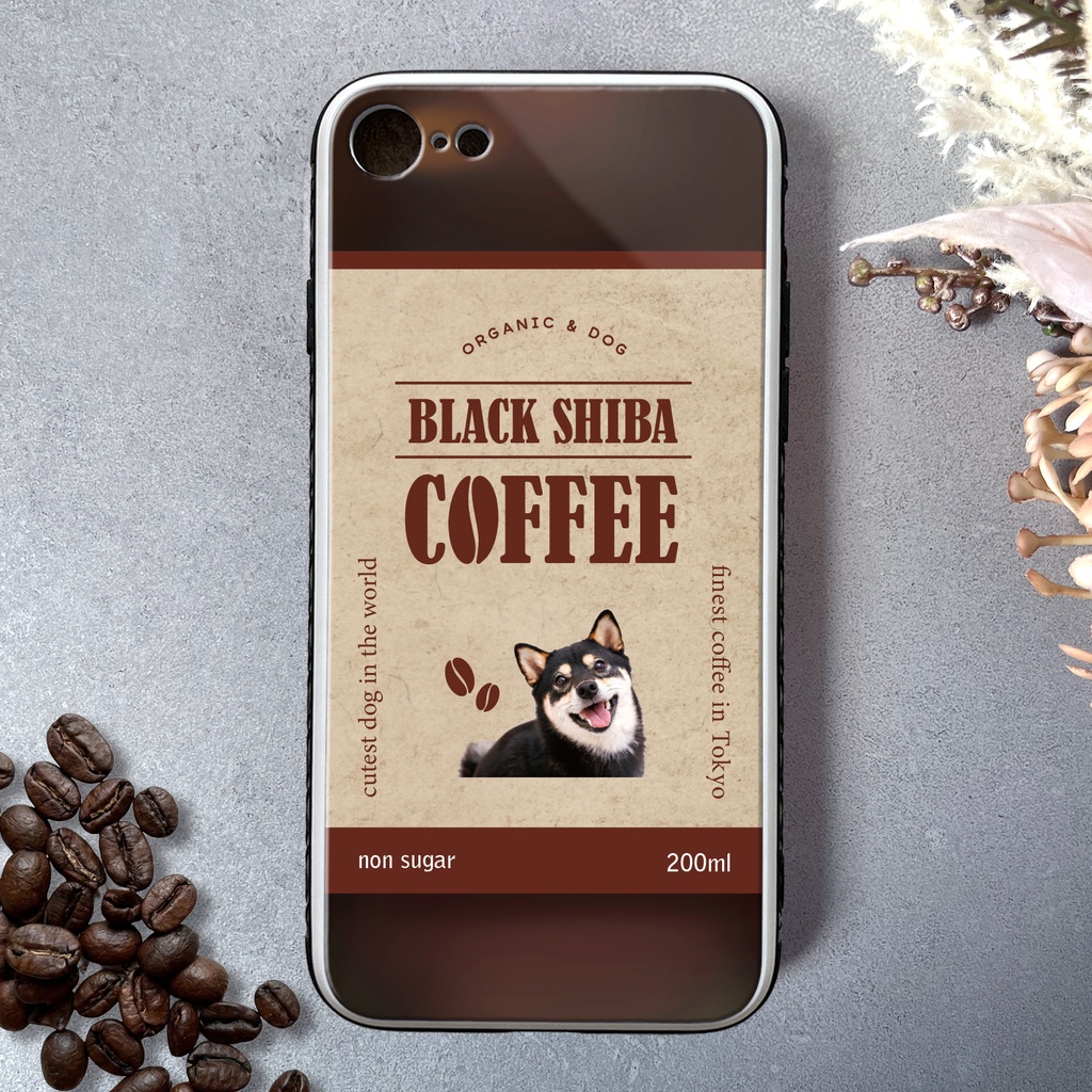 黒柴コーヒーのスマホケース(強化ガラス) コーヒー 犬 柴犬 メンズ iPhone17e Air iphone13 iphone14 iphone15 iphone16 SE3他