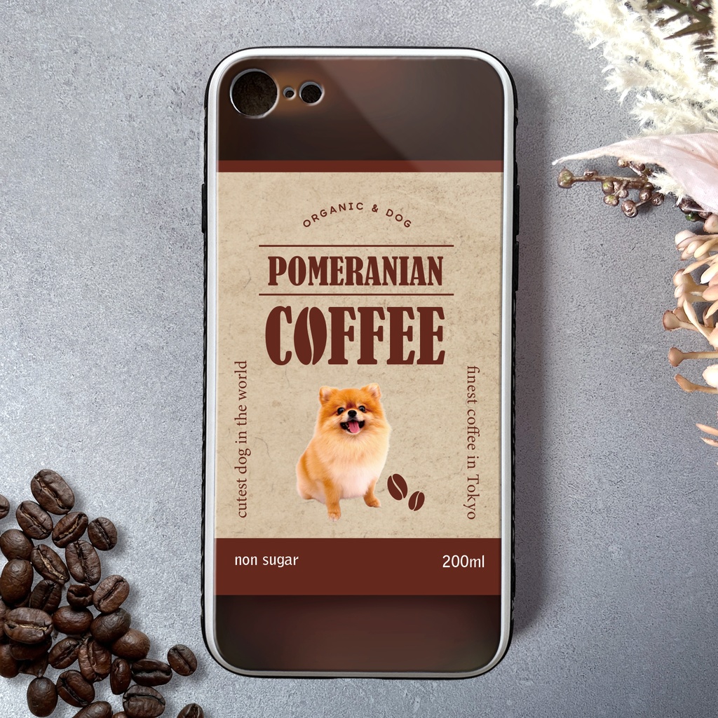 ポメコーヒーのスマホケース(強化ガラス) コーヒー 犬 メンズ iPhone17e Air iphone13 iphone14 iphone15 SE3 iphone16 他