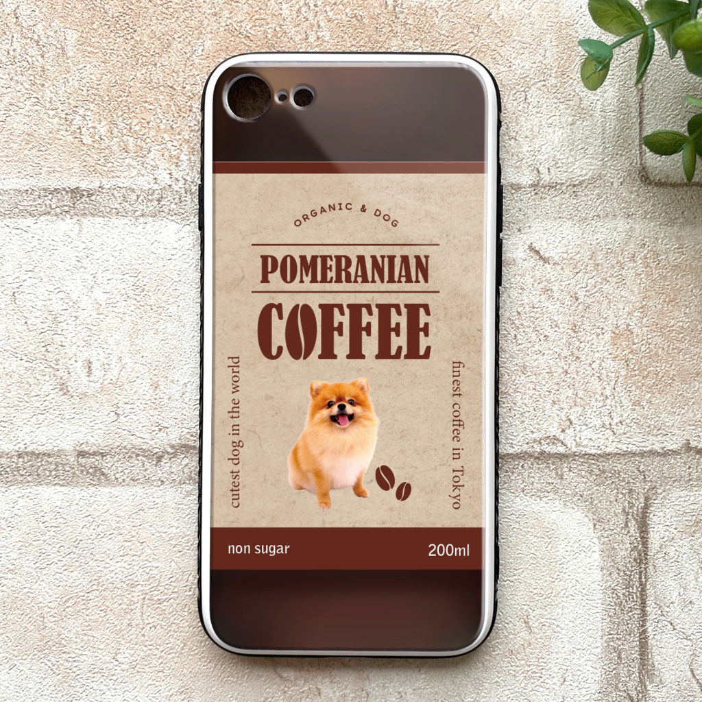 ポメコーヒーのスマホケース(強化ガラス) コーヒー 犬 メンズ iphone14 iphone15 SE3 iphone16 他