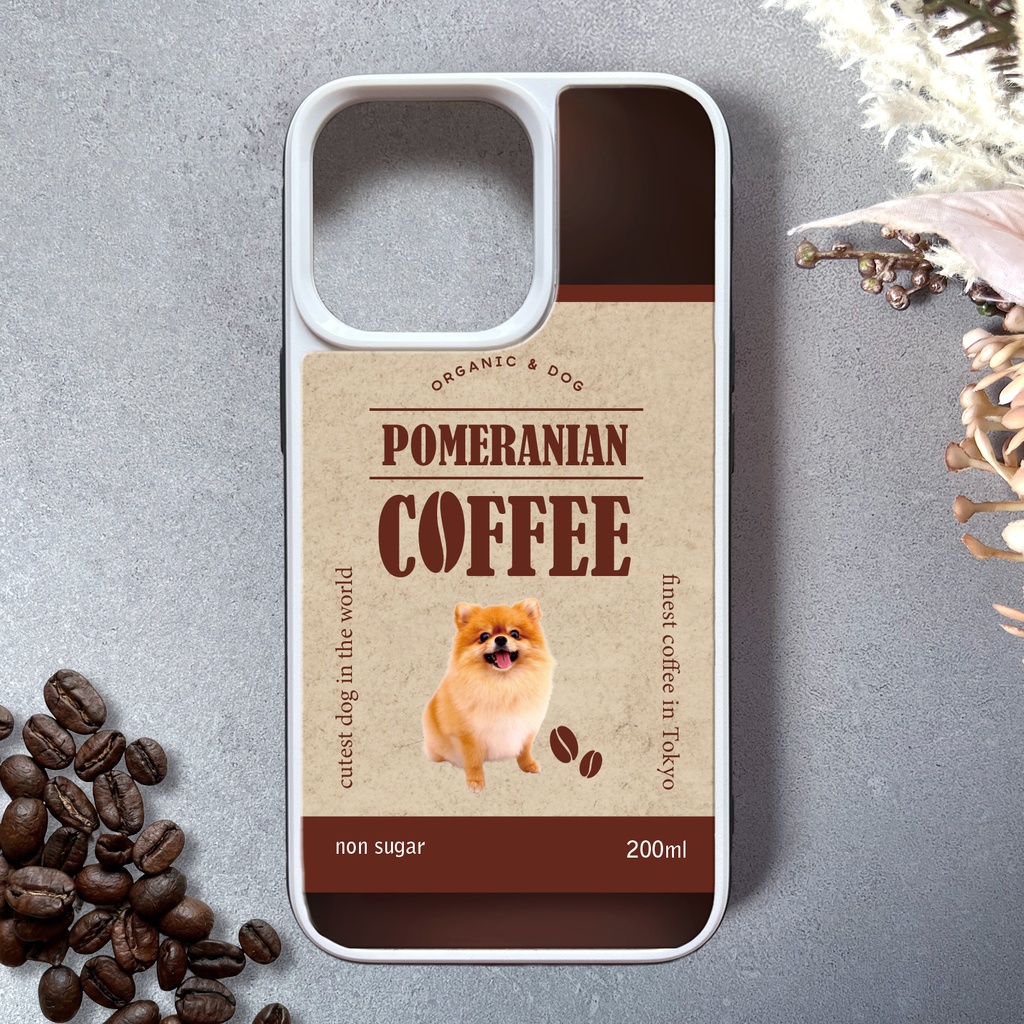 ポメコーヒーのスマホケース(強化ガラス) コーヒー 犬 メンズ iPhone17e Air iphone13 iphone14 iphone15 SE3 iphone16 他