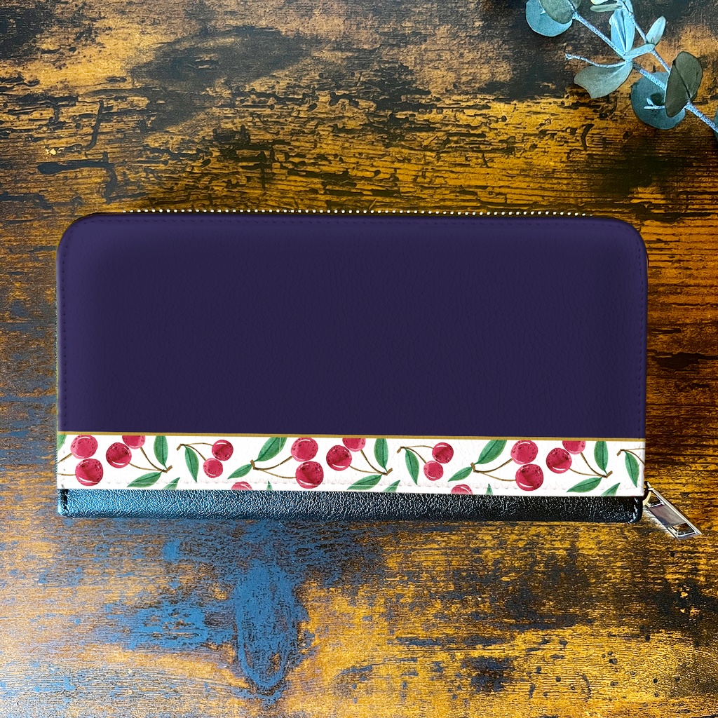 チェリーの長財布(ネイビー) さくらんぼ チェリー 財布 長財布
