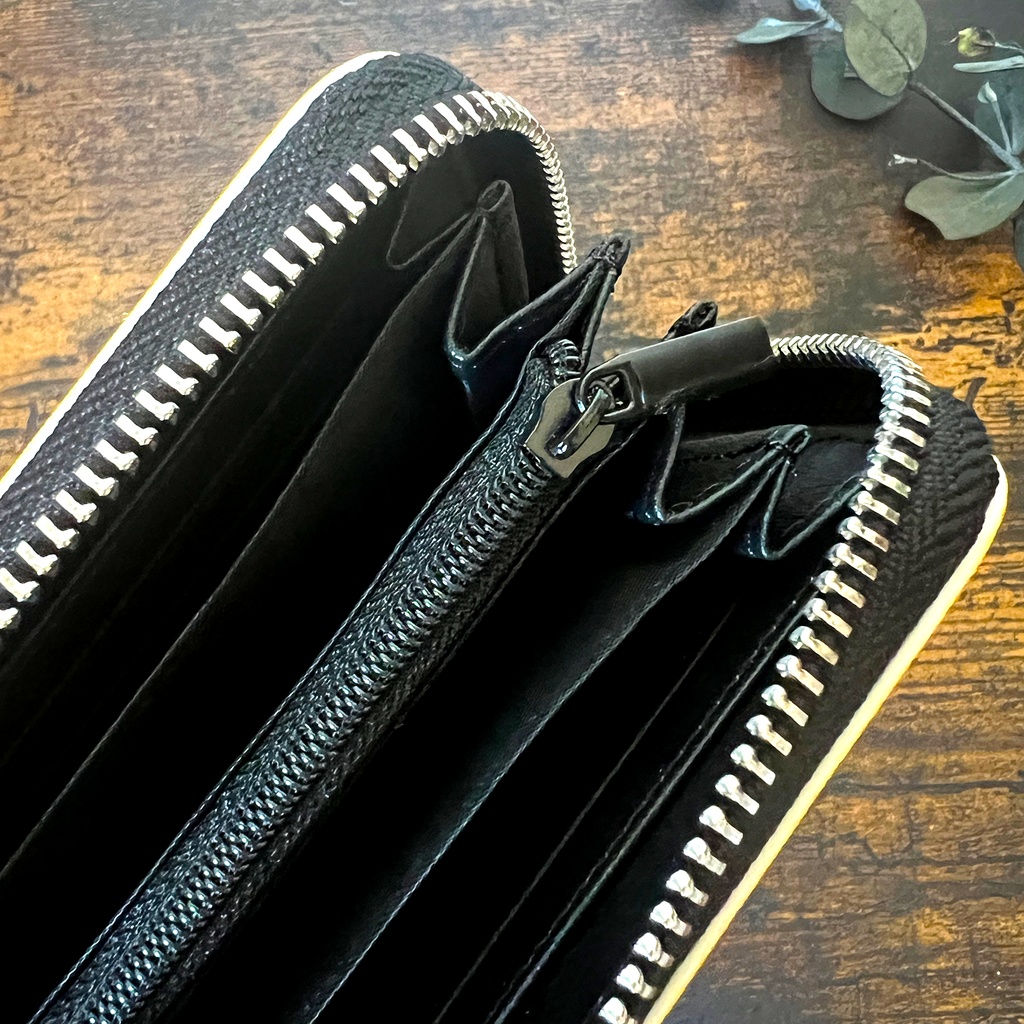 ベンガル猫×ブラックの長財布 猫 ベンガル ヒョウ 財布 長財布