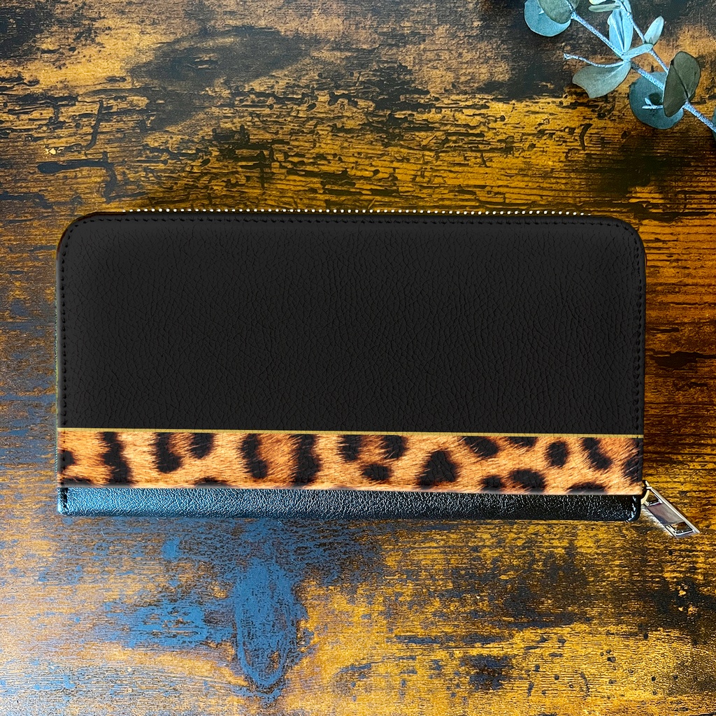 ベンガル猫×ブラックの長財布 猫 ベンガル ヒョウ 財布 長財布