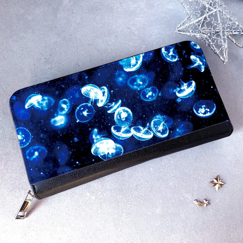 きらきらクラゲの長財布 宇宙 海 クラゲ メンズ 星 銀河 財布 長財布