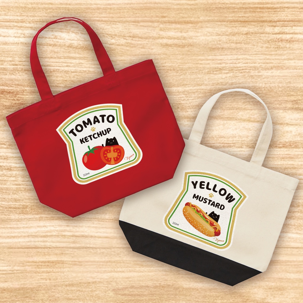 にゃんこマスタードのトートバッグ 猫 黒猫 お散歩バッグ エコバッグ