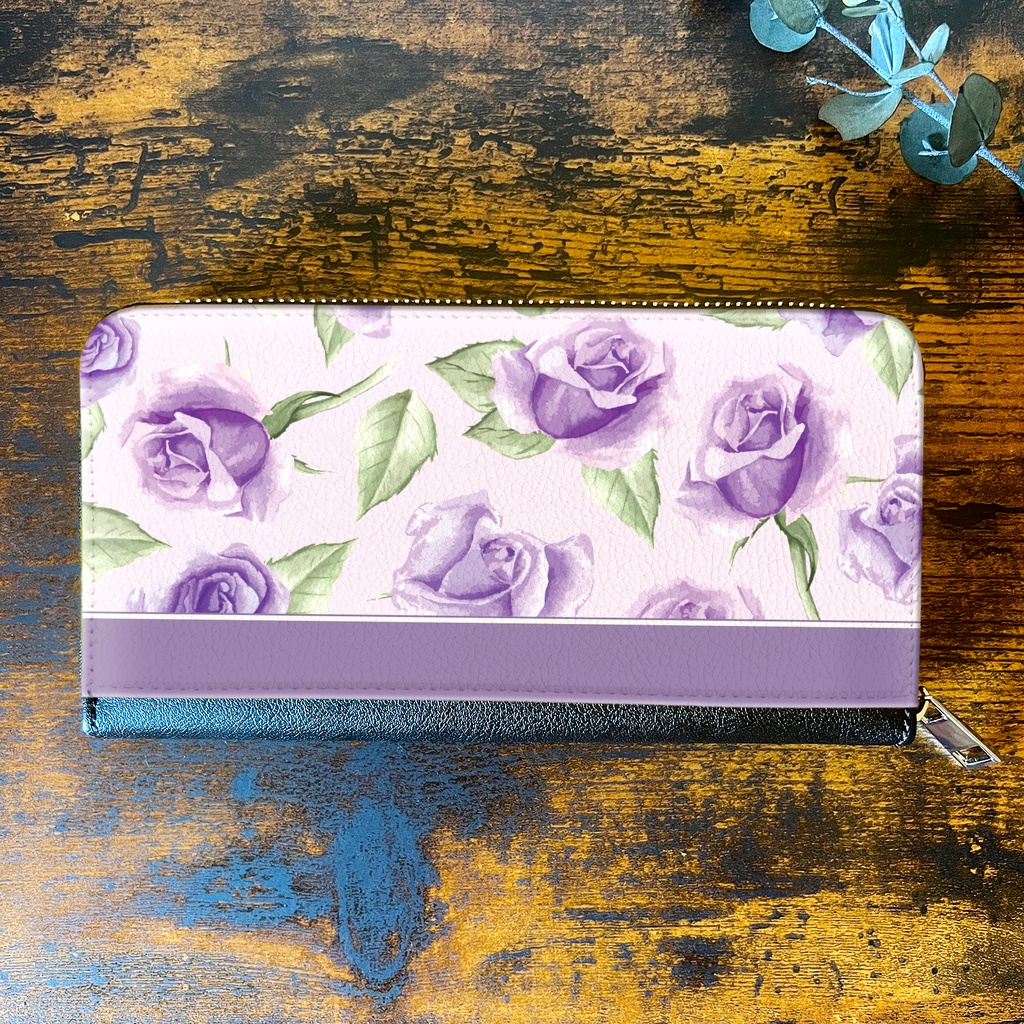 パープルローズの長財布 バラ 花 財布 長財布