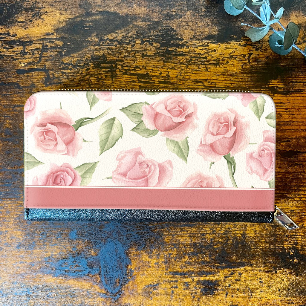 ピンクローズの長財布 バラ 花 財布 長財布