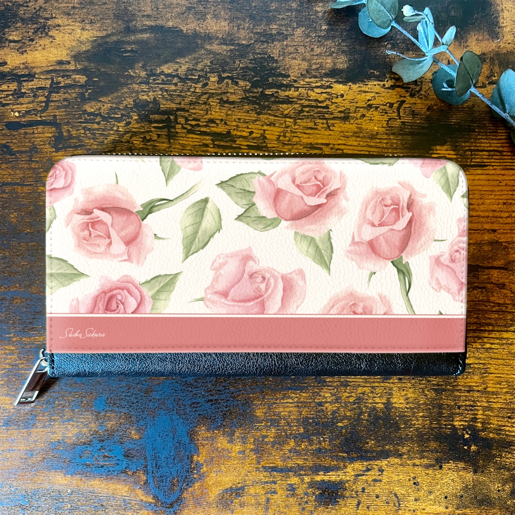 ピンクローズの長財布 バラ 花 財布 長財布